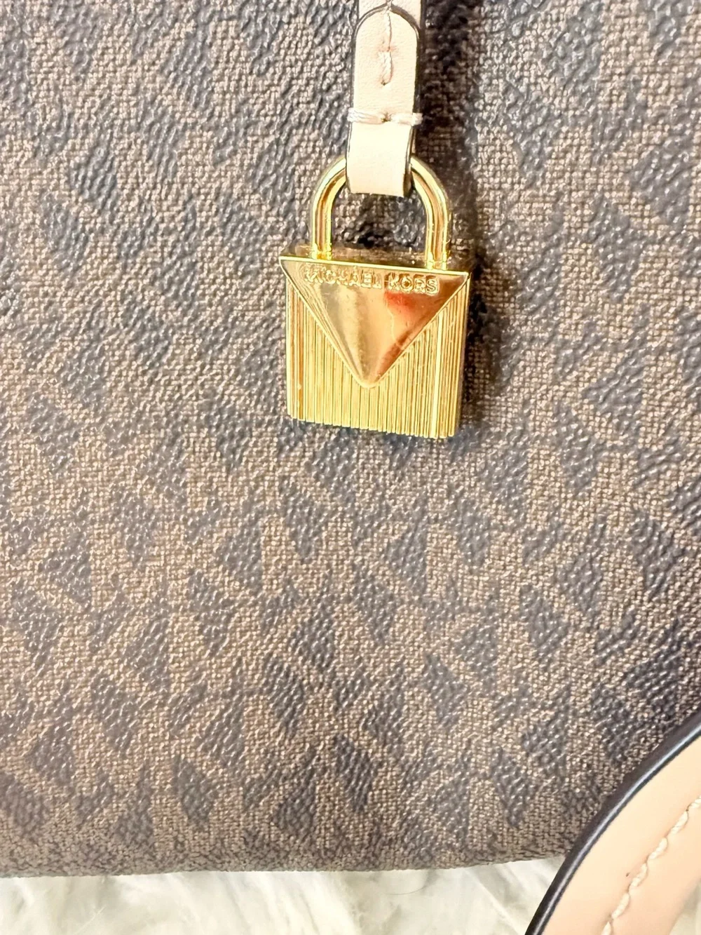 Michael Kors Brown & Pale Pink Logo Tote with Gold Hardware